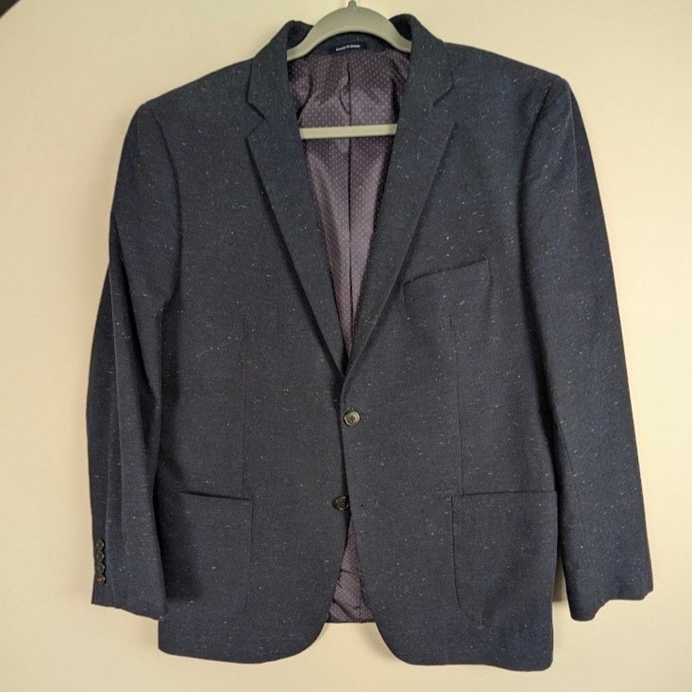 Charleston Threads Blazer Mens 44 Navy Blue Speckled Tweed Two Button Jacket
